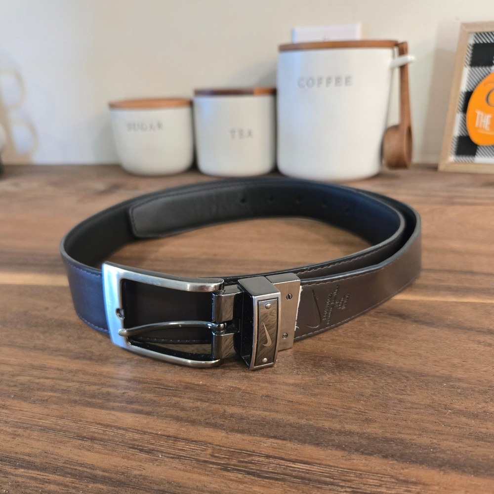 Nike Reversible Leather Belt Brown Black Gunmetal Buckle 38 S5034002A Mens